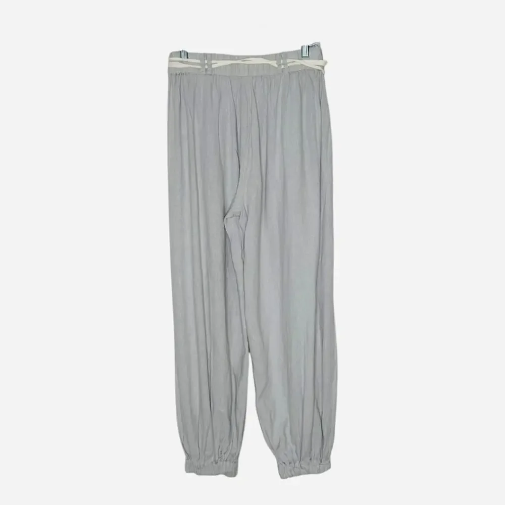 Free People Free-Est Linen Blend Jogger Pants Tie Waist Small Grey